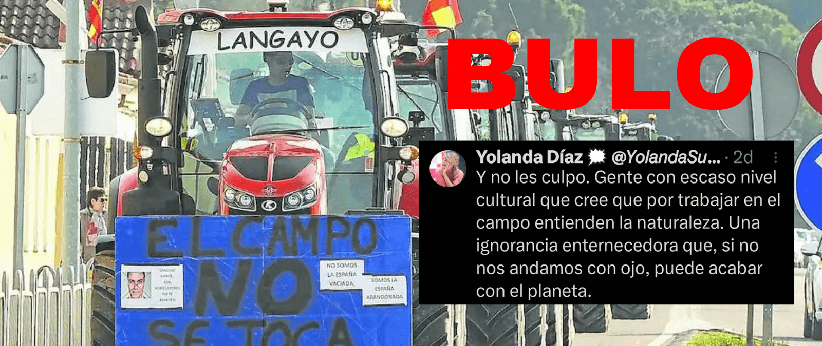 Material publicado por Maldita.es para analizar el caso: Un mensaje sobre agricultores publicado por una cuenta parodia.