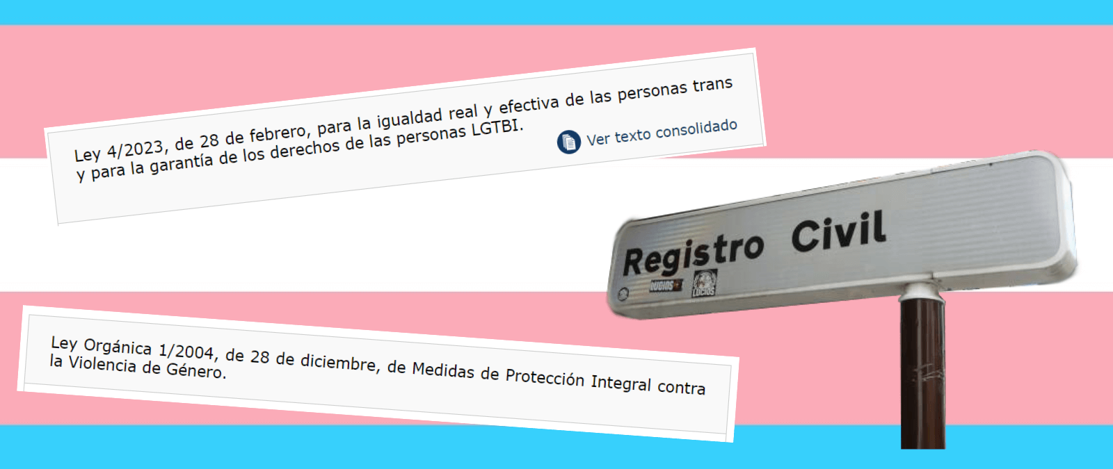 Composición editorial de Maldita.es con referencias a la Ley 4/2023 y al Registro Civil.