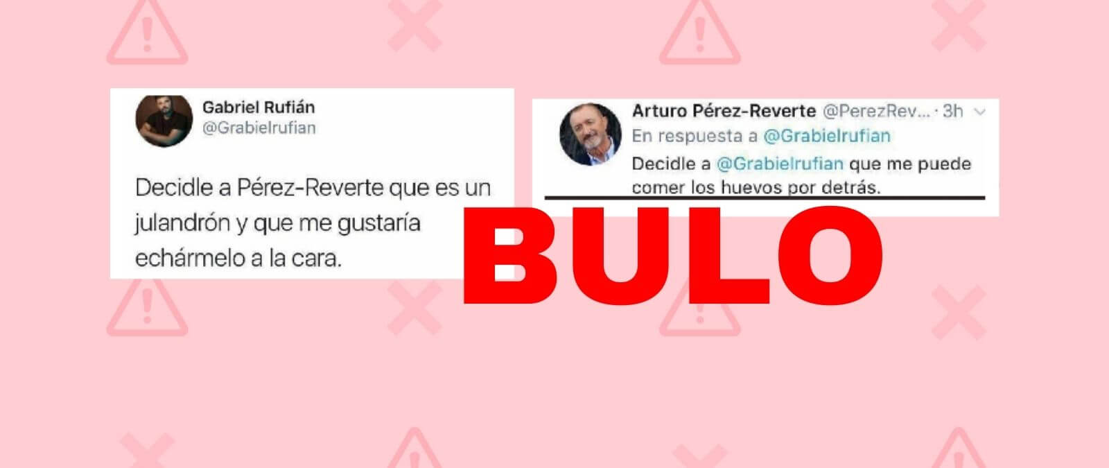 Material publicado por Maldita.es para analizar el caso: Un enfrentamiento con Pérez-Reverte escrito por cuentas falsas.